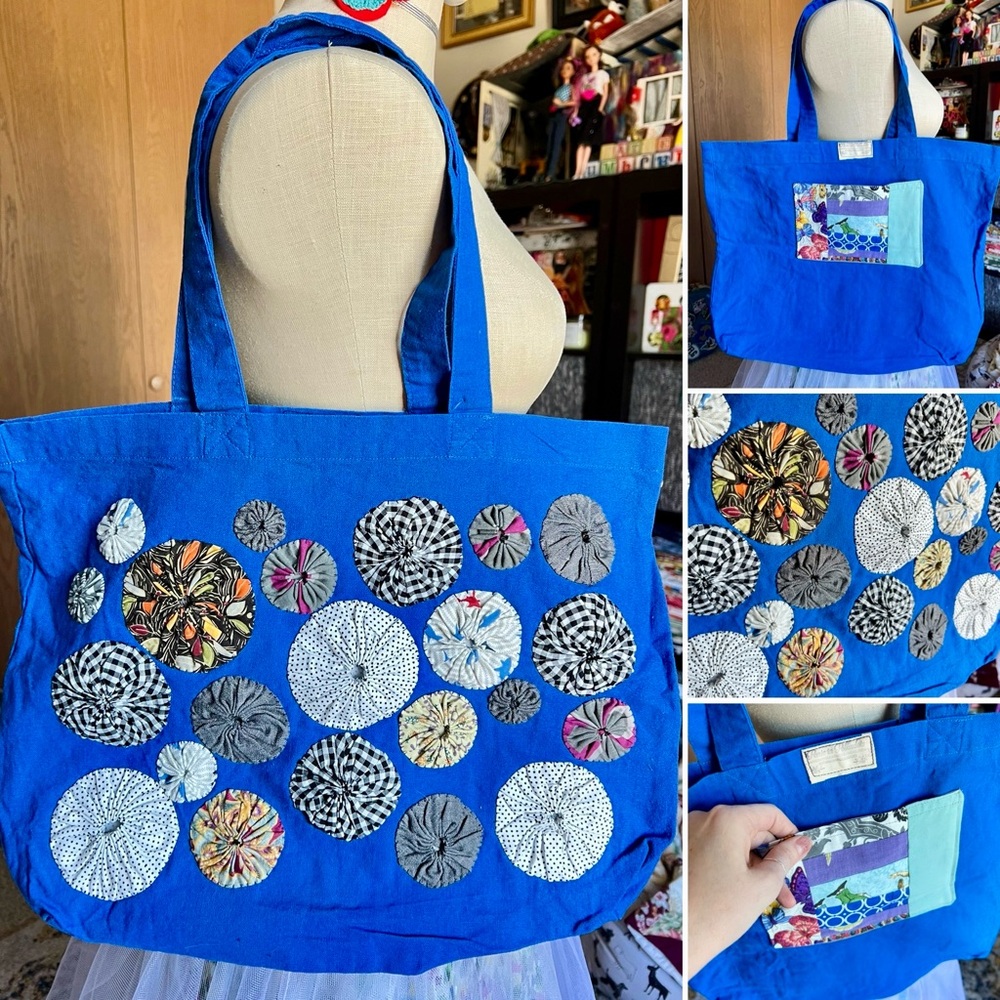 💙 Tote Bag with Yo-yos ! 💙 - Picture 3 of 17